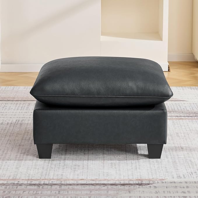 31.5" Faux Leather Large Square Ottoman, Oversized Upholstered Footrest for Living Room, Bedroom, Entryway, Black