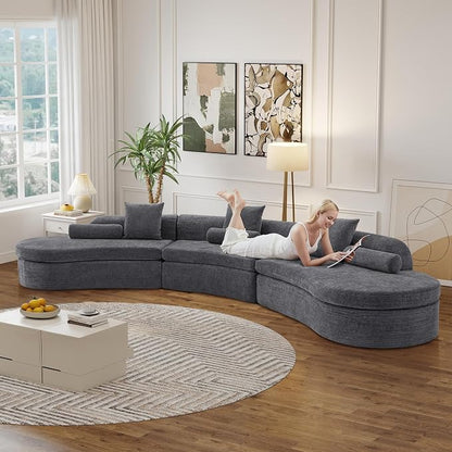 AVZEAR Curved Modular Sectional Sofa, Chenille Upholstered Cloud 6 Seater Couch for Living Room, No Assembly Modern Love Seat Sofa with 3 Bolster Pillows & 3 Square Pillows, High-Density Foam, Gray
