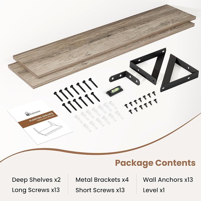 Axeman 36 Inch Floating Shelves | 8 Inch Deep Grey Wall Shelves Set of 2 | 36''W x 8''D Rustic Grey Wood Shelves for Bathroom Living Room Bedroom Kitchen