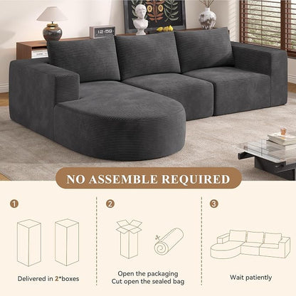 L-Shaped Boneless Couch,104" Couches for Living Room with Curved Chaise,Modular Sectional Sofa with Deep Seat,Modern Cozy Cloud Compression Sofas,No Assembly Required(Gray) 1PCS