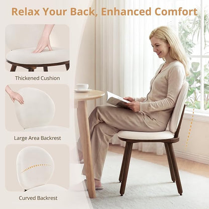 LUE BONA Dining Chairs Set of 4, Upholstered Fabric Kitchen Chairs with Dual-Spine Backrest, Kitchen Chair with Solid Wood Legs and Ergonomic Curved Seat, Easy Assembly for Kitchen Dining Room, White