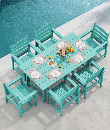 SERWALL 67" Rectangle HDPE Outdoor Dining Table for 6,Aruba