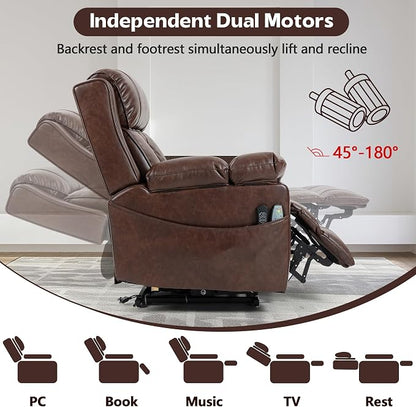 FUNECORP Big Man Power Lay Flat Lift Chair Oversized Recliner Dual Motor Heat Vibration for Elderly, Overstuffed Electric 28" Extra Wide Recliners with Flip Arm Storage Cup Holders,USB Type C Charging