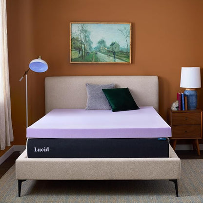 Lucid® 4" Lavender Memory Foam Mattress Topper – CertiPUR-US®, Queen