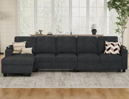 Belffin Modular Sectional Sleeper Sofa Bed with Storage Chaise L Shaped Sectional Couches for Living Room Armrest with Cup Holder. Dark Grey Couch