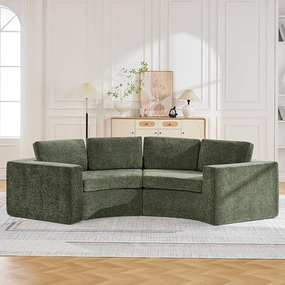 WUTUTUEE 119'' Curved Round Boneless Sofa, Oversized Modular Sectional Sofa with Deep Seat & Arms, Chenille Memory Foam Sofa with Pillows, Upholstered Comfy 4 Seat Couch for Living Room, Green