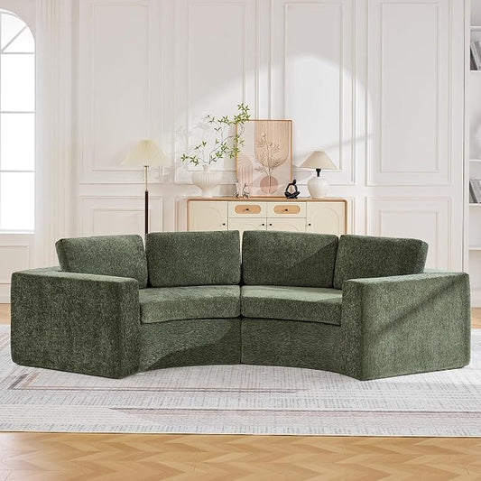 WUTUTUEE 119'' Curved Round Boneless Sofa, Oversized Modular Sectional Sofa with Deep Seat & Arms, Chenille Memory Foam Sofa with Pillows, Upholstered Comfy 4 Seat Couch for Living Room, Green