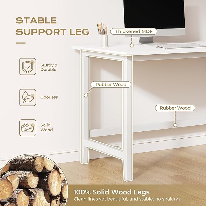 IOTXY Reversible L-Shaped Office Desk - 45" Compact Corner Computer Table with Storage Shelves, Solid Wood Legs, Writing & Study Workstation for Small Spaces, White