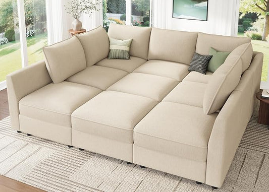 HONBAY Modular Sectional Sleeper Sofa with Storage, Modular Convertible Sectional Couch Bed Module Sleeper Couches for Living Room - Beige