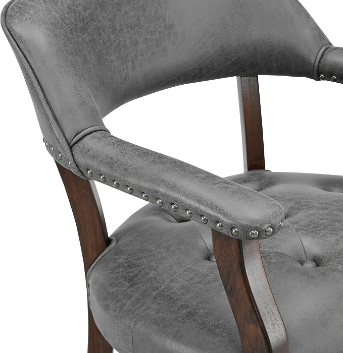 LEEMTORIG Set of 2 Dining Chairs with Casters and Arms, Rolling Dining Chairs with Wheels for Elderly, Ergonomic Wide Seat Wooden Office Chair, 26" Dx25.2 W, Cherry Legs&Dark Grey Fabric SY-1533-GY