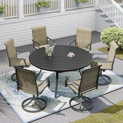 58"x 58"x 28" Patio Table and Chairs Set,6-Pieces Outdoor Swivel Dinging Chairs,Black Round Metal Table with Umbrella Hole,Outside Furniture Set for Patio,Deck,Porch,Backyard