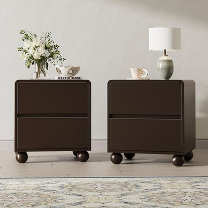 MAISONARIA Mid-Century 3-Piece Dresser Bedroom Set, 6 Drawer Dresser & 2 Drawer Nightstands with Curved Profile Design & Handle Free, Wood Chest of Drawers for Bedroom, Living Room, Hallway, Brown