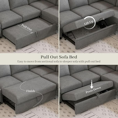 Belffin Modular Sectional Loveseat with Pullout Bed Sectional Sleeper Sofa with Pull Out Bed for Living Room.Light Grey