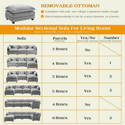 113.8" Modular Sectional Sofa,Cloud Couch for Living Room,Modern Deep Seat Sofa 5 Seater Chenille Fabric Comfy L Shaped Couches with Throw Pillows & Movable Ottoman for Apartment