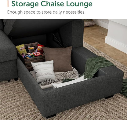 HONBAY Modular Sectional Sleeper Sofa with Pull Out Bed, U Shaped Sleeper Couches with Storage Chaise, 114'' Sleeper Sectional Sofas for Living Room, Apartment (Dark Grey)