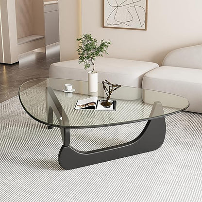 Mid Century Modern Glass Coffee Table, Coffee Table for Living Room, Noguchi Coffee Tables,Suitable for Bedroom Living Room Reception Office Tables (Black/Transparent, ML)