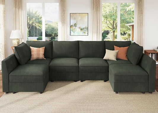 HONBAY Modular Sectional Sofa Couch with Storage, Modern U Shaped Sectional Sofa, Convertible Sectional Couch for Living Room - Green