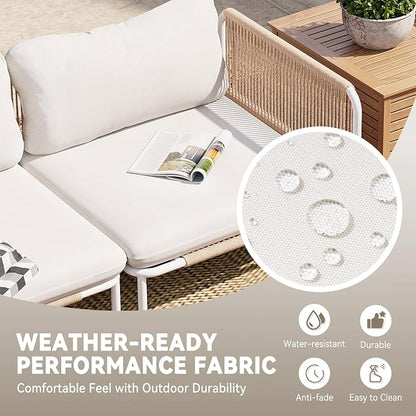 Crestlive Products Outdoor Patio Furniture Set, 6 Seater Modular Oversized Patio Conversation Set with Cushions, Modern Metal Sectional Outdoor Couch for Backyard, Deck, Porch, or Poolside, Beige