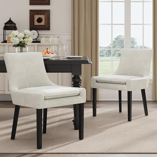 Modern Dining Room Chairs Set of 2 with Mid Back and Wood Legs, Upholstered Kitchen Chairs for Dining Room/Living Room, Beige