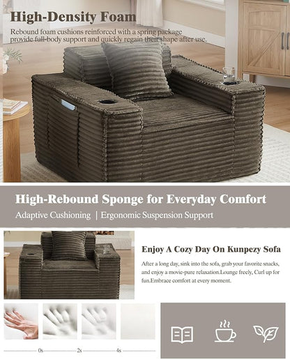 80.7" Boneless Sofa Couches with Cup Holder,3 Seat Couch with Side Pocket, Cloud Couch for Compact Living Rooms, Apartments (Brown, 3 Seat Sofa)