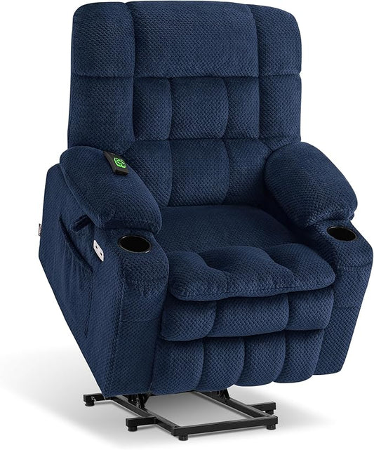 MCombo Small Dual Motor Power Lift Recliner Chair for Petite Elderly, Zero Gravity Lift Chair with Heat and Massage, Infinite Position Lay Flat Recliner, USB Ports, Fabric 7893 (Small, Navy Blue)