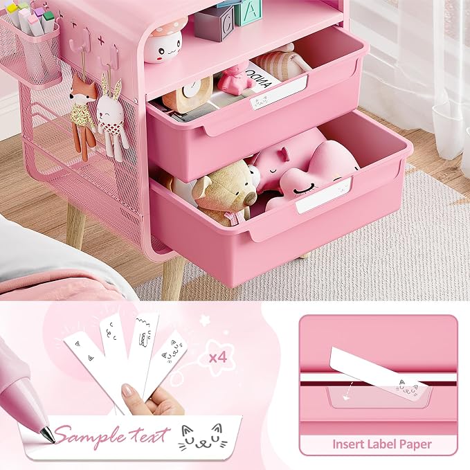 SYKIARIOL Pink Nightstand, Cute End Table with Storage Drawer, Kids Nightstand for Bedroom Furniture, Bedside Table Small Desk Coffee Table for Living Room, Dorm, Office