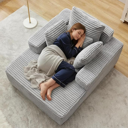 Boneless Chaise Lounge Chair, 54" Oversized Cloud Couch Sofa with Deep Seat, Plush Corduroy Reading Chair for Living Room, Bedroom, Reading Nook, Apartment, Gaming Room & Movie Nights, Gray