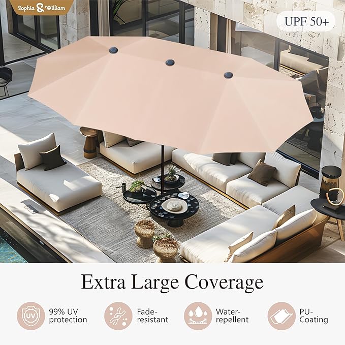 Sophia & William Patio Set with Umbrella Outdoor Dining Set for 6 with 13ft Umbrella Beige, 6 x Patio Chairs Brown, 1 Wood Like Outdoor Dining Table for Deck Lawn Garden (No Umbrella Base)