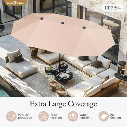 Sophia & William Patio Set with Umbrella Outdoor Dining Set for 6 with 13ft Umbrella Beige, 6 x Patio Chairs Blue, 1 Wood Like Outdoor Dining Table for Deck Lawn Garden (No Umbrella Base)