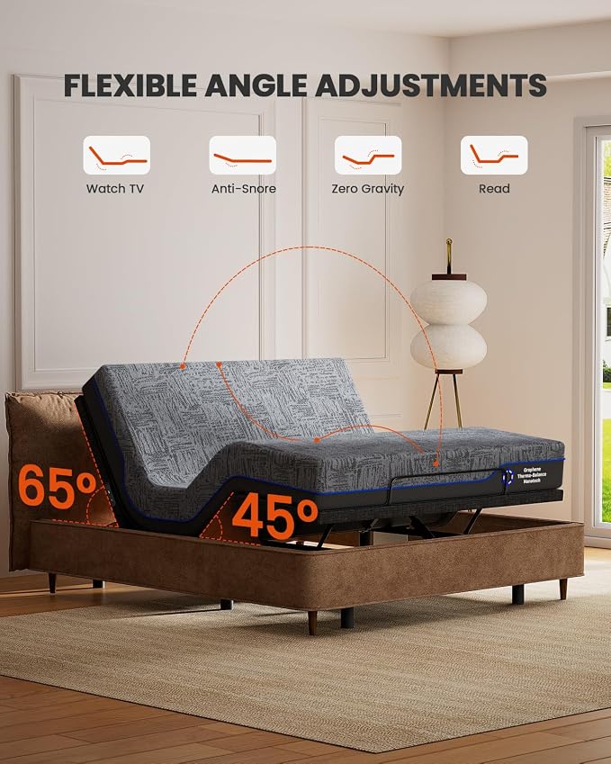 Amada Twin XL Adjustable Bed Frame with Massage & Wireless Remote, Zero Gravity, Head & Foot Incline, Electric Base with 4 Leg Height Options, 4 USB Ports and LED Night Light
