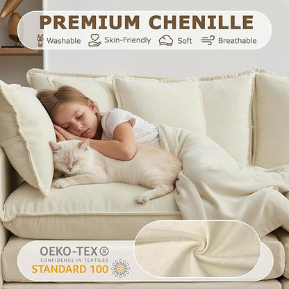 78” Modular Sectional Sofa, L Shaped Cloud Couch with Movable Ottoman, Comfy Chenille Deep Seat Sofa with Throw Pillows, 3 Seat Modern Couches for Living Room Bedroom Apartment, Beige