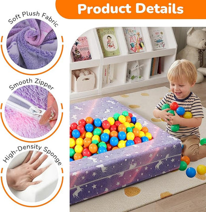 MeMoreCool Unicorn Modular Kids Couch, Glow Rainbow Play Toddler Couch for Bedroom, Convertible Foam Kids Sofa Bed, Fold Out Baby Sofa for Girl Boy, Purple