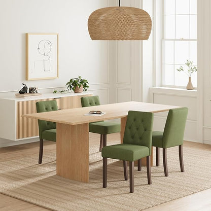 Upholstered Dining Chairs Set of 4 - Modern Parsons Kitchen & Dining Room Chair with Diamond Tufted Back, Solid Wooden Legs for Apartment, Café, Vanity