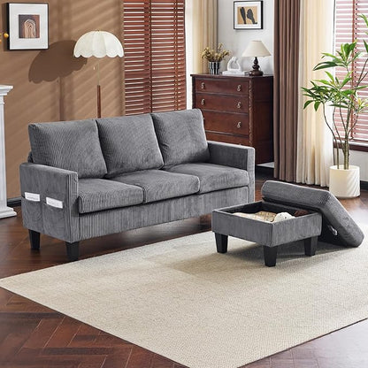 VINGLI 68.5' L Shaped Couch with Movable Storage Ottoman, Convertible Sectional Sofa in Soft Corduroy Fabric, Modern Reversible Chaise Couch for Small Spaces, Apartment, Living Room，Grey
