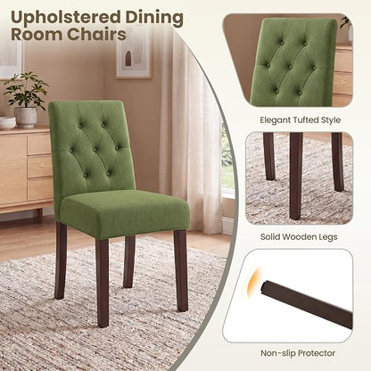 Upholstered Dining Chairs Set of 2 - Modern Parsons Kitchen & Dining Room Chair with Diamond Tufted Back, Solid Wooden Legs for Apartment, Café, Vanity