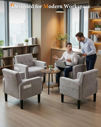TYBOATLE Accent Chair Sets of 2 Living Room Chairs Cozy Tufted Mid Century Modern Chairs with Arms for Bedroom Comfy Reading Arm Chair Small Chairs for Small Spaces Living Room Office (2, Light Grey)