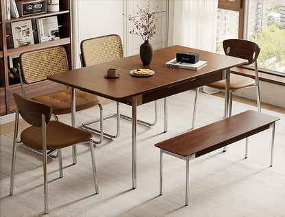 Walnut Extendable Dining Room Table for 4-8 People,Expandable Dining Table from 47.2 to 59 Inches,Wood Dining Table with Heavy-Duty Stainless Legs,Modern Kitchen Table for Small Spaces,Easy Assembly