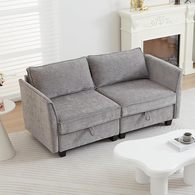 ORRD Small Modular Sectional Sofa, Loveseat Couch with Storage, 2 Seater Sofa Modular for Living Room, Office (Grey)