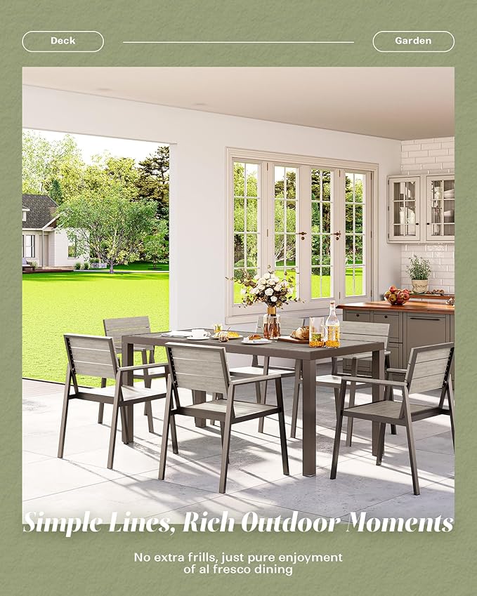 Vexwalx 5-Piece Outdoor Dining Set, Aluminum Dining Table Set for 4, Patio Table and Chairs Set with Umbrella Hole, All Weather HDPS Outdoor Table and Chairs for 4 (Gray)