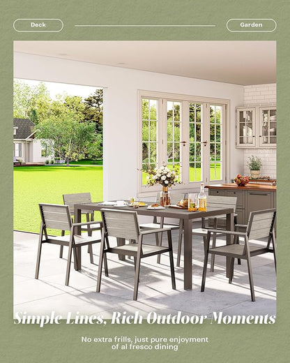 Vexwalx 5-Piece Outdoor Dining Set, Aluminum Dining Table Set for 4, Patio Table and Chairs Set with Umbrella Hole, All Weather HDPS Outdoor Table and Chairs for 4 (Gray)
