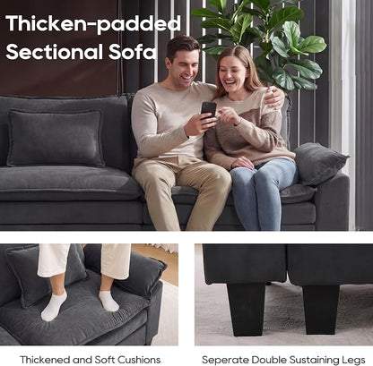 URRED Oversized Modular Sectional Sofa, 87" L Shaped Modern Comfy Cloud Couch with Movable Ottoman & Pillows, Deep Seat Couches for Living Room, Bedroom or Apartment (Velvet Grey, 87" L Shaped)