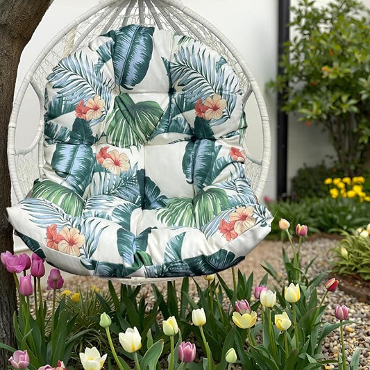 Hanging Egg Chair Cushion Waterproof Outdoor with Ties U Shape Froral Patio Egg Lounge Chair Cushions for Indoor Outdoor Garden Balcony,Hawaii,47 * 35"