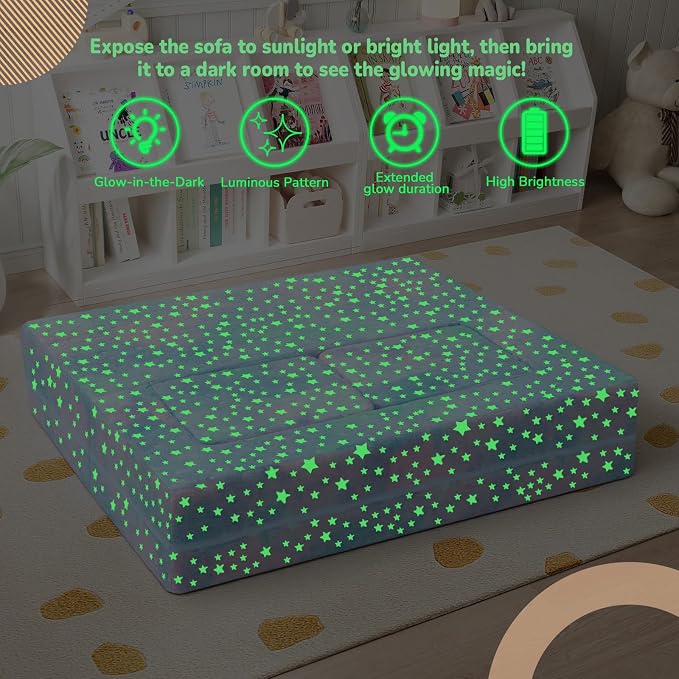 MeMoreCool Kids Sofa Couch, Glow in Dark Couch Sofa, Modular Convertible Kids Furniture