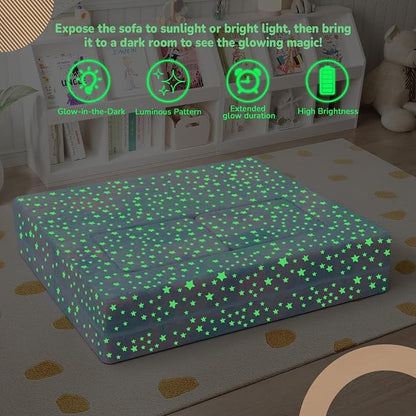 MeMoreCool Kids Sofa Couch, Glow in Dark Couch Sofa, Modular Convertible Kids Furniture