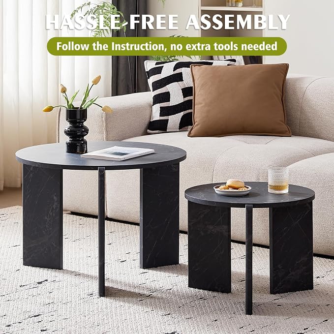 Round Nesting Coffee Table Set of 2 for Small Spaces | Modern style, suitable for living rooms, wooden