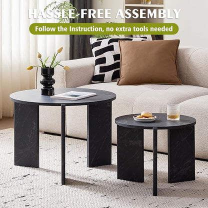 Round Nesting Coffee Table Set of 2 for Small Spaces | Modern style, suitable for living rooms, wooden