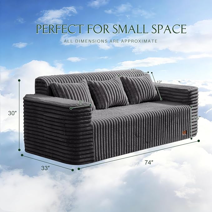 ZurNesfure Sofa Couch Cloud 3-seater Memory Foam Couch with Pillow No Assembly Required, Modern Couch with Removable Washable Cover Boneless Sofas for Living Room Bedroom Apartment (Darkgrey,3-Seater)