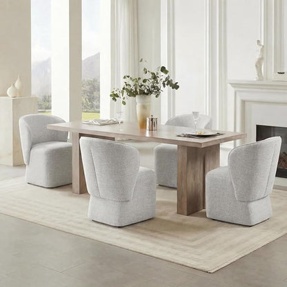 KISLOT Upholstered Dining Chairs with Wheels, No Assembly Stain Resistant Fabric Modern Barrel Armchair with Casters, Dining Room Chairs for Kitchen Living Room Bedroom, Light Grey, Set of 4