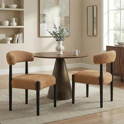 VKNOW Wooden Dining Chairs Set of 2 with Black Rubberwood Legs, Orange | Soft Chenille Fabric, Curved Open Back, Thickened Cushion, For Adults and Family, Dining Room, Kitchen, No Wobble