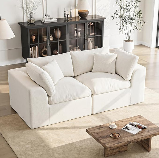 Loveseat Sofa | 72 Inch Modern Boneless Couch for Small Spaces | 2 Seater Small Sofa for Apartment Bedroom Living Room | Love Seat Ivory White